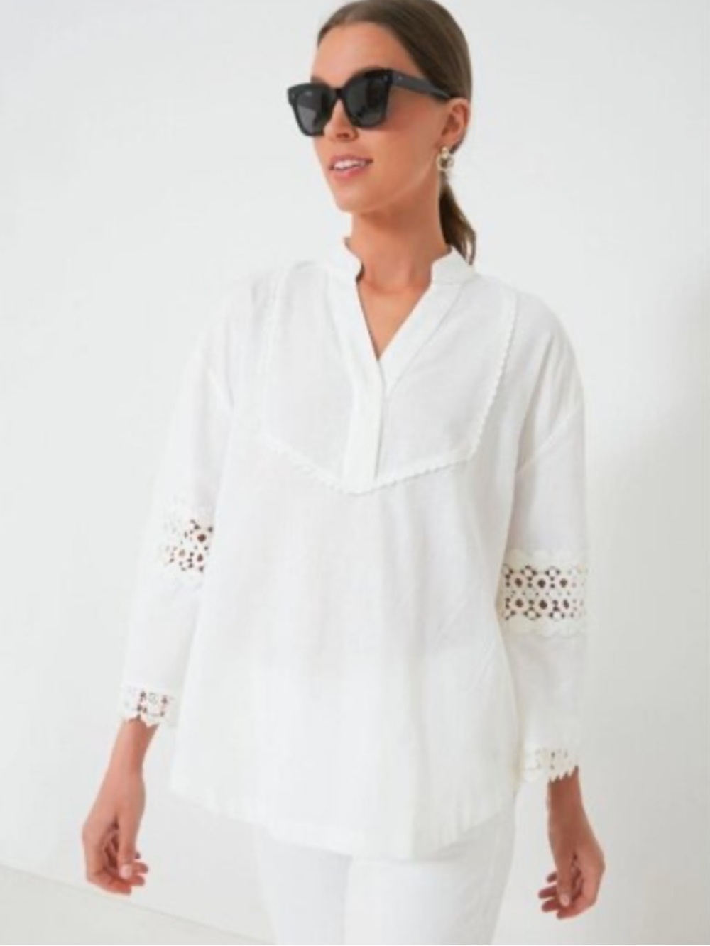 NWT Tuckernuck Blanc Piper Lace Top in Cotton Linen Blend Size M